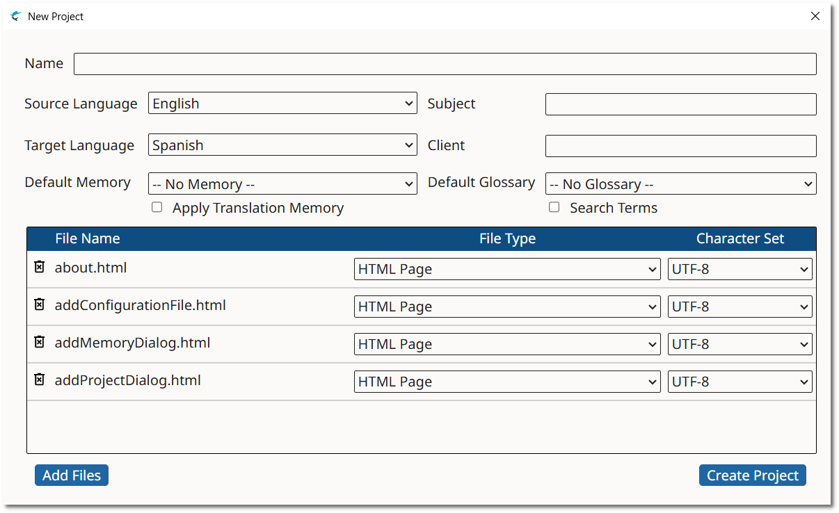 New Project Dialog