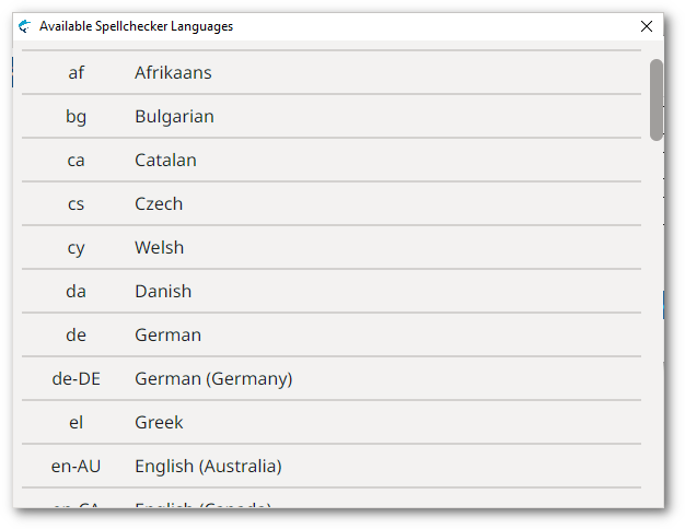 Spellchecker Languages Dialog