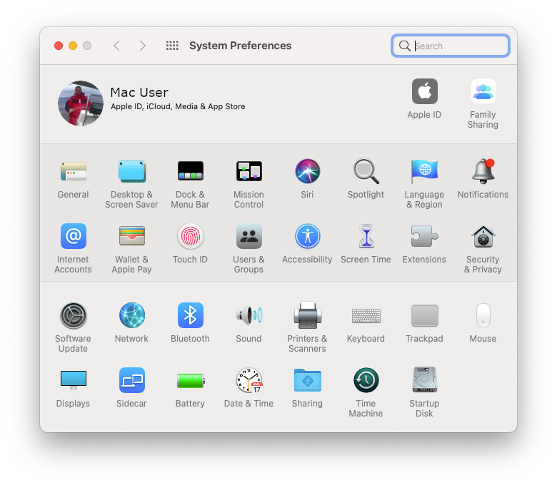 System Preferences Dialog