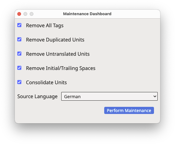 Maintenance Dashboard Dialog